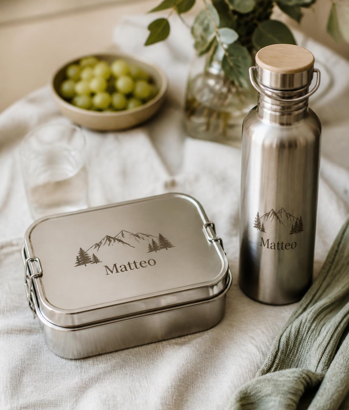 Personalisierte Brotdose und Trinkflasche mit Gravur