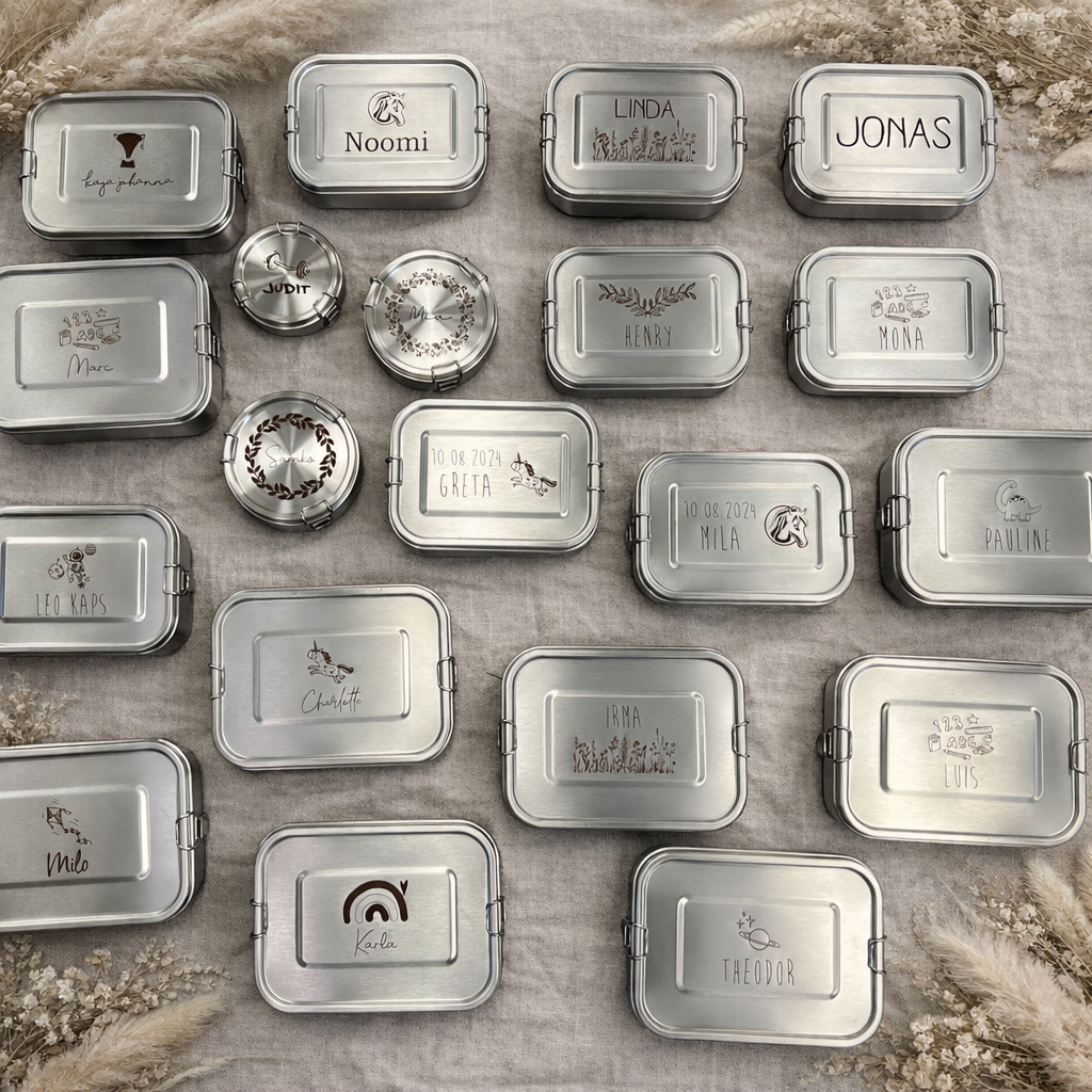 Brotdose mit Trennfach / Unterteilung / 2 - 3 Fächer Lunchbox Vesperdose Edelstahl personalisiert / Name