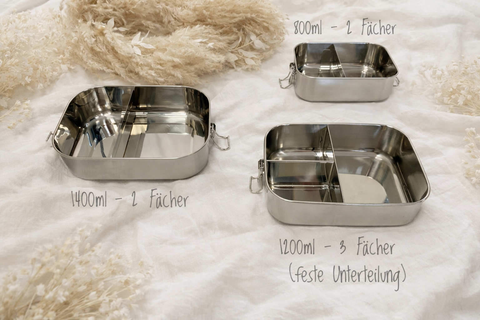 Brotdose mit Trennfach / Unterteilung / 2 - 3 Fächer Lunchbox Vesperdose Edelstahl personalisiert / Name