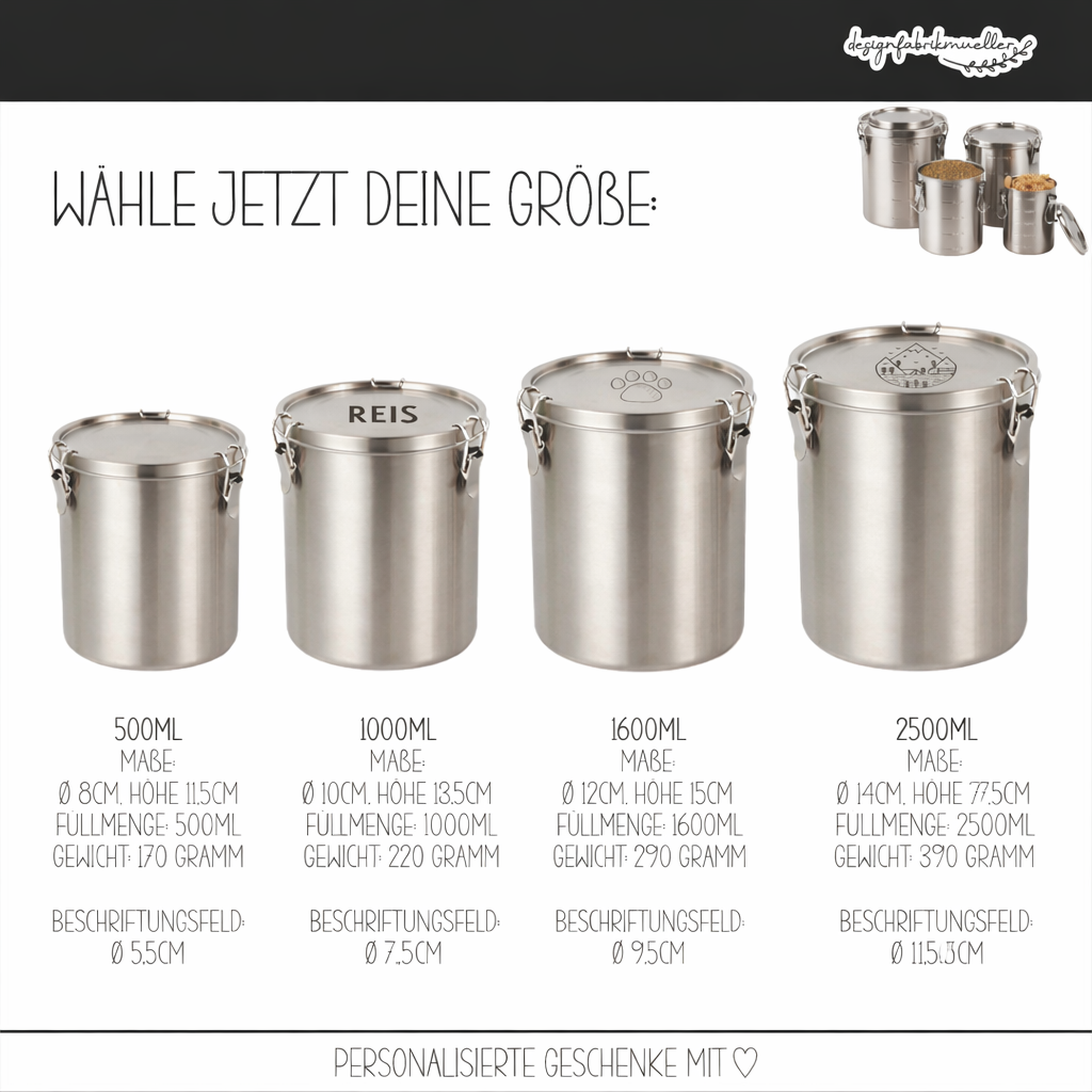 Aufbewahrungsbox / Vorratsdose - Edelstahl personalisiert / Name