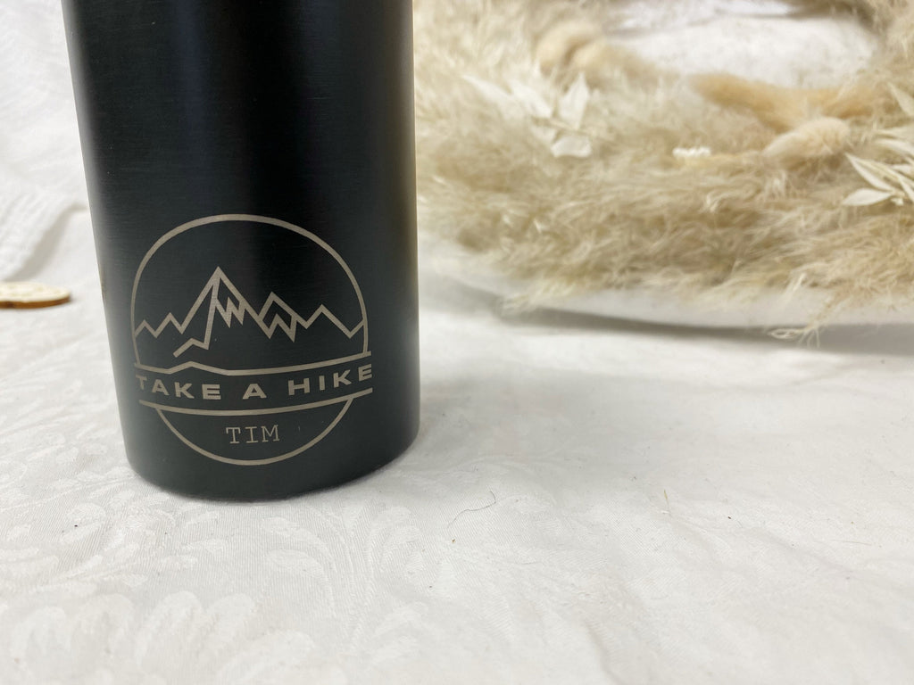Sport- Trinkflasche Edelstahl schwarz - Personalisiert Motiv Text Name Logo