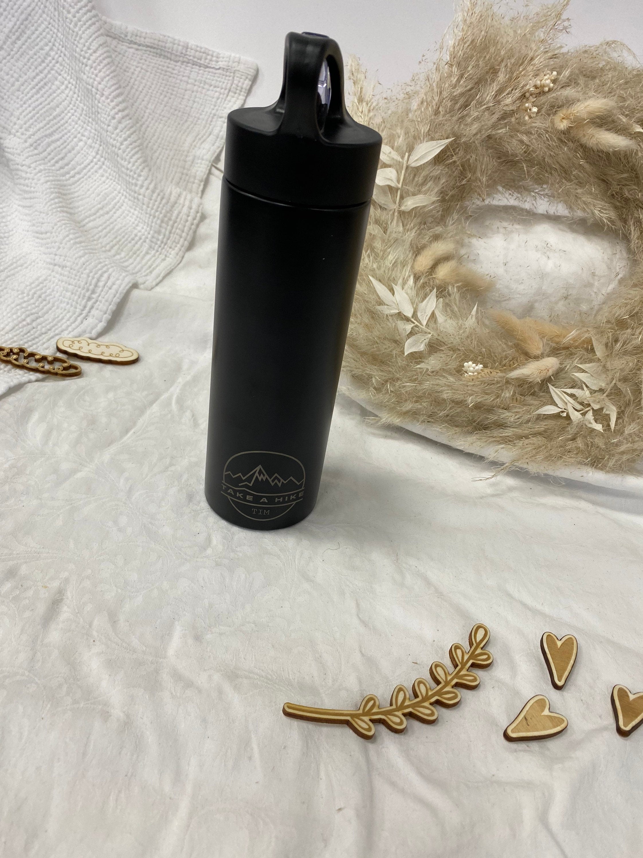 Sport- Trinkflasche Edelstahl schwarz - Personalisiert Motiv Text Name Logo