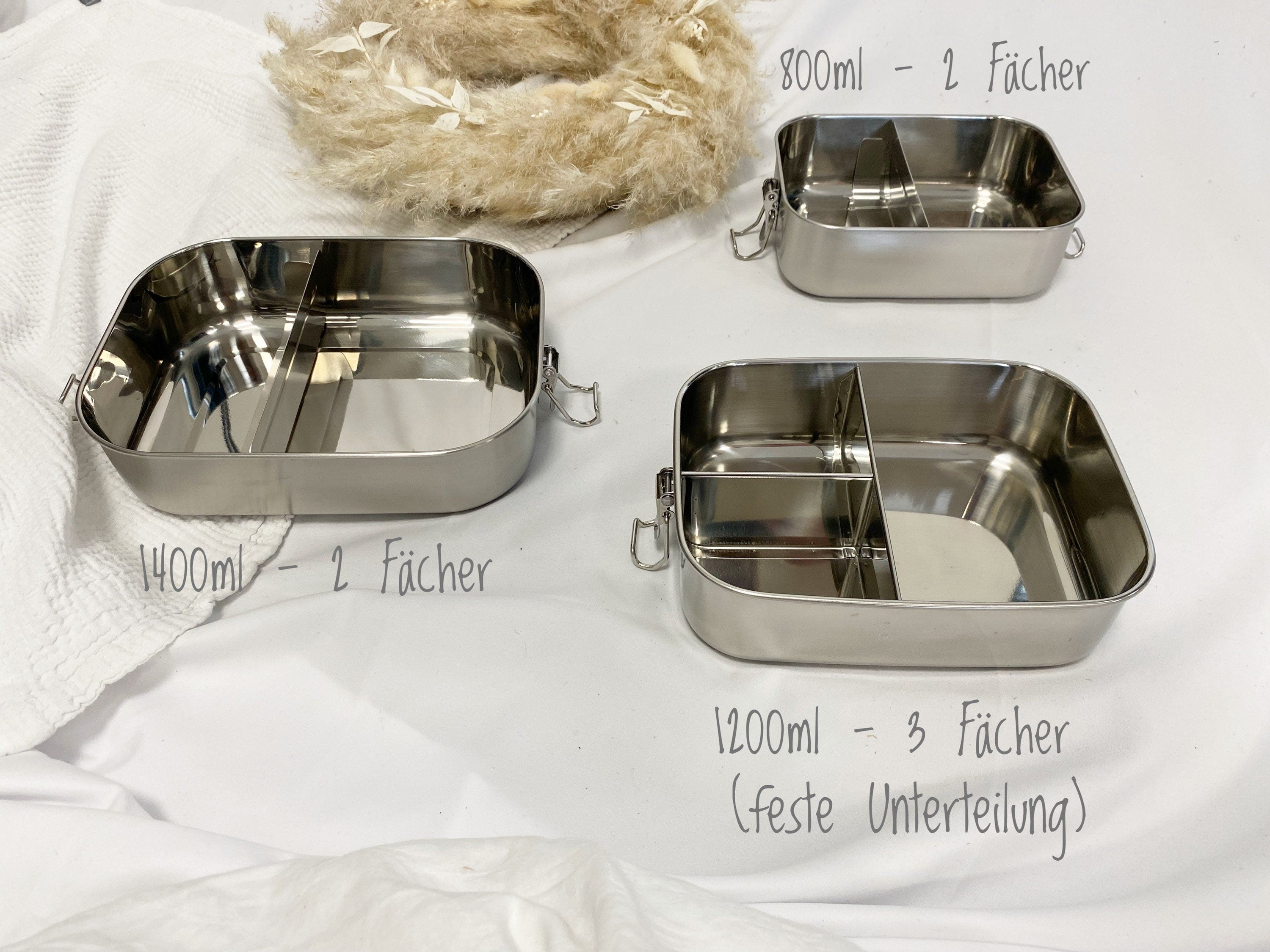 Brotdose mit Trennfach / Unterteilung / 2 - 3 Fächer Lunchbox Vesperdose Edelstahl personalisiert / Name