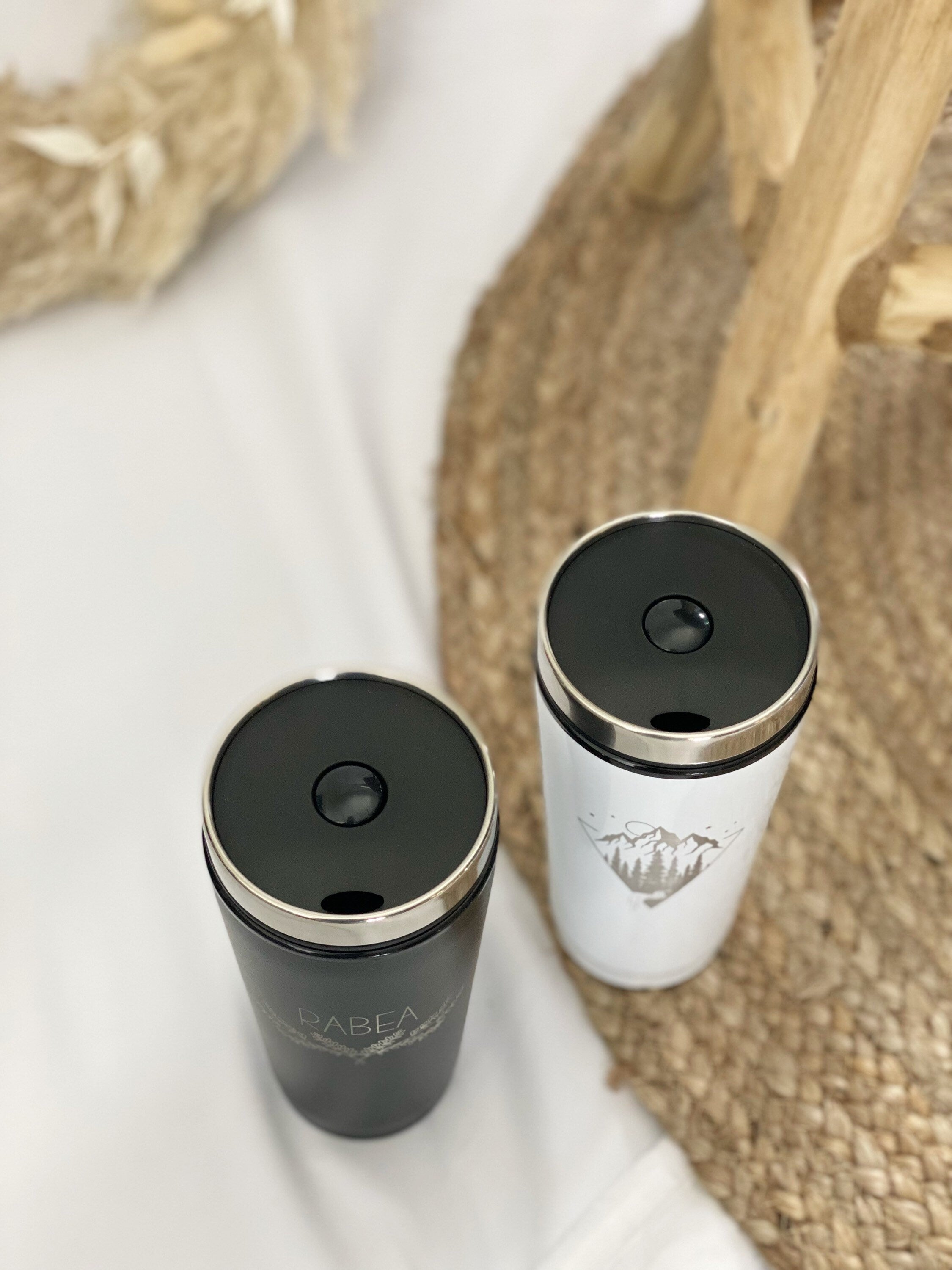 Kaffeebecher to go - Trinkbecher Tee Kaffee Becher unterwegs - coffee to go - Edelstahl - Personalisiert - weiß schwarz