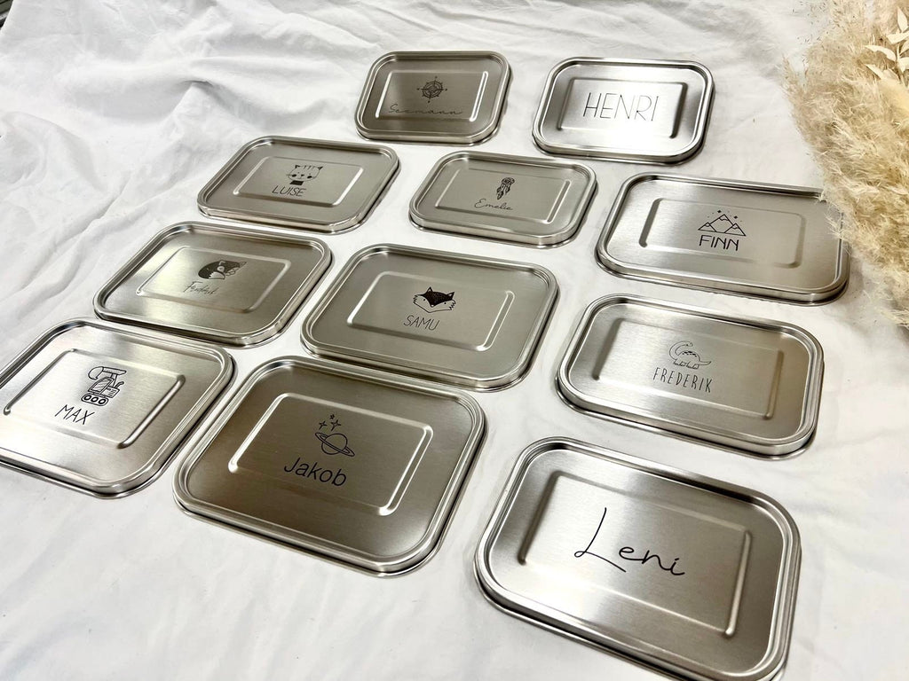 Brotdose mit Trennfach / Unterteilung / 2 - 3 Fächer Lunchbox Vesperdose Edelstahl personalisiert / Name