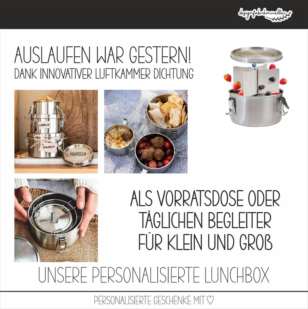 RUNDE - Brotdose / Aufbewahrungsbox / Vorratsdose / Lunchbox / Vesperdose / Edelstahl personalisiert / Name