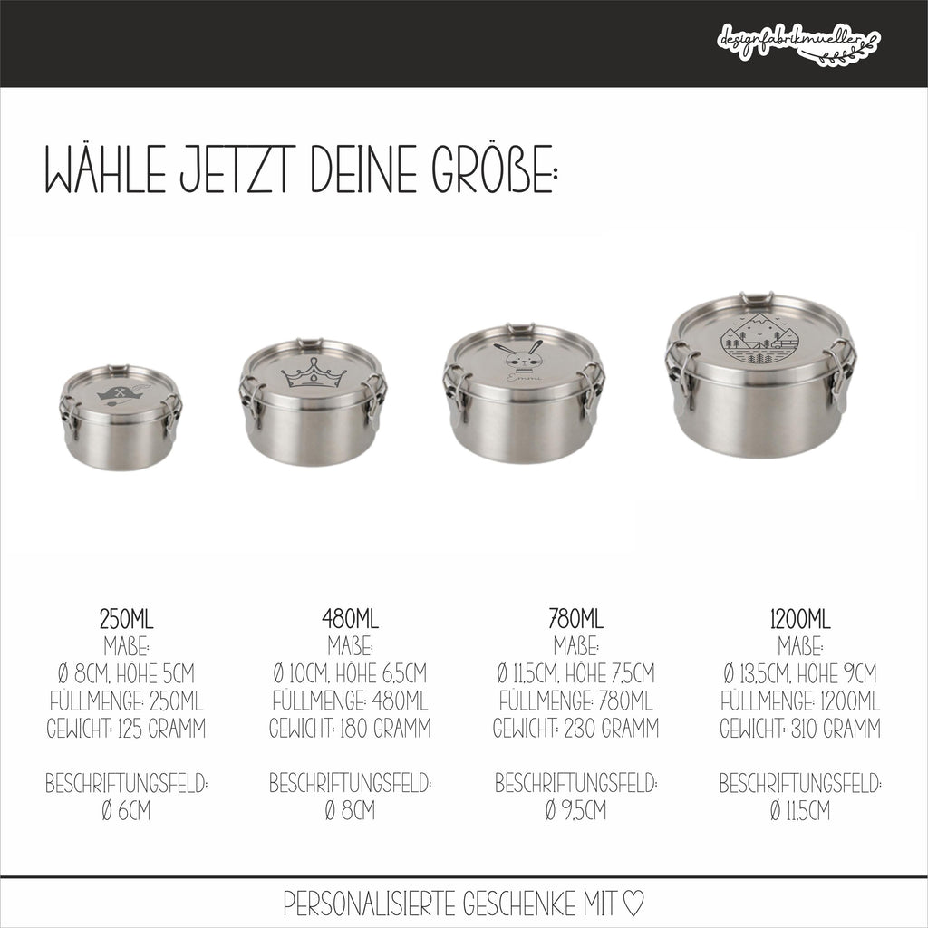 RUNDE - Brotdose / Aufbewahrungsbox / Vorratsdose / Lunchbox / Vesperdose / Edelstahl personalisiert / Name