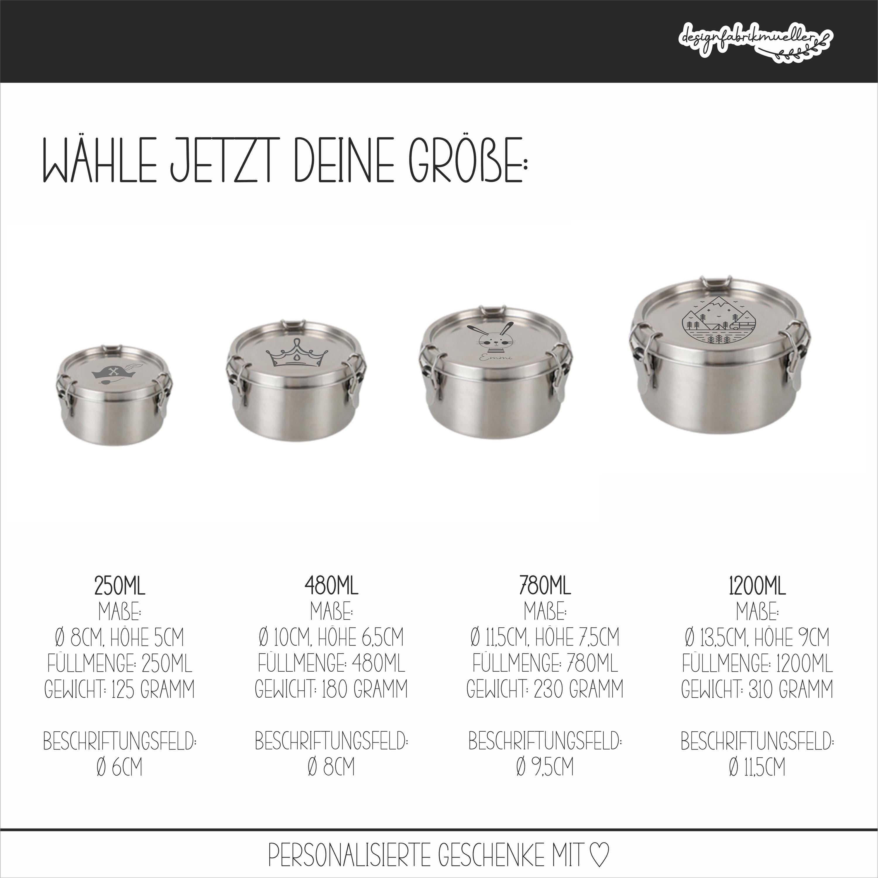 RUNDE - Brotdose / Aufbewahrungsbox / Vorratsdose / Lunchbox / Vesperdose / Edelstahl personalisiert / Name
