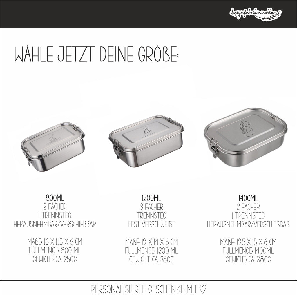 Brotdose mit Trennfach / Unterteilung / 2 - 3 Fächer Lunchbox Vesperdose Edelstahl personalisiert / Name