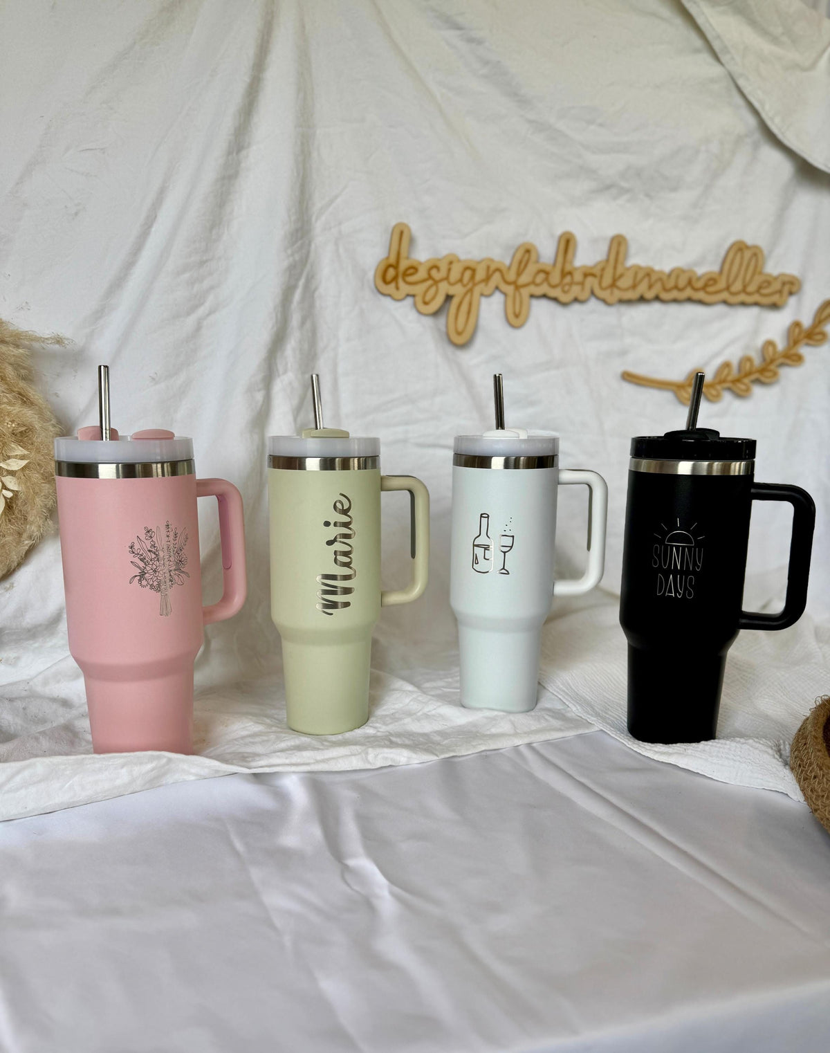 Edelstahl Trinkbecher mit Strohhalm | Thermo Tumbler Cup | 1,1L 40oz | personalisiert | lasergravur