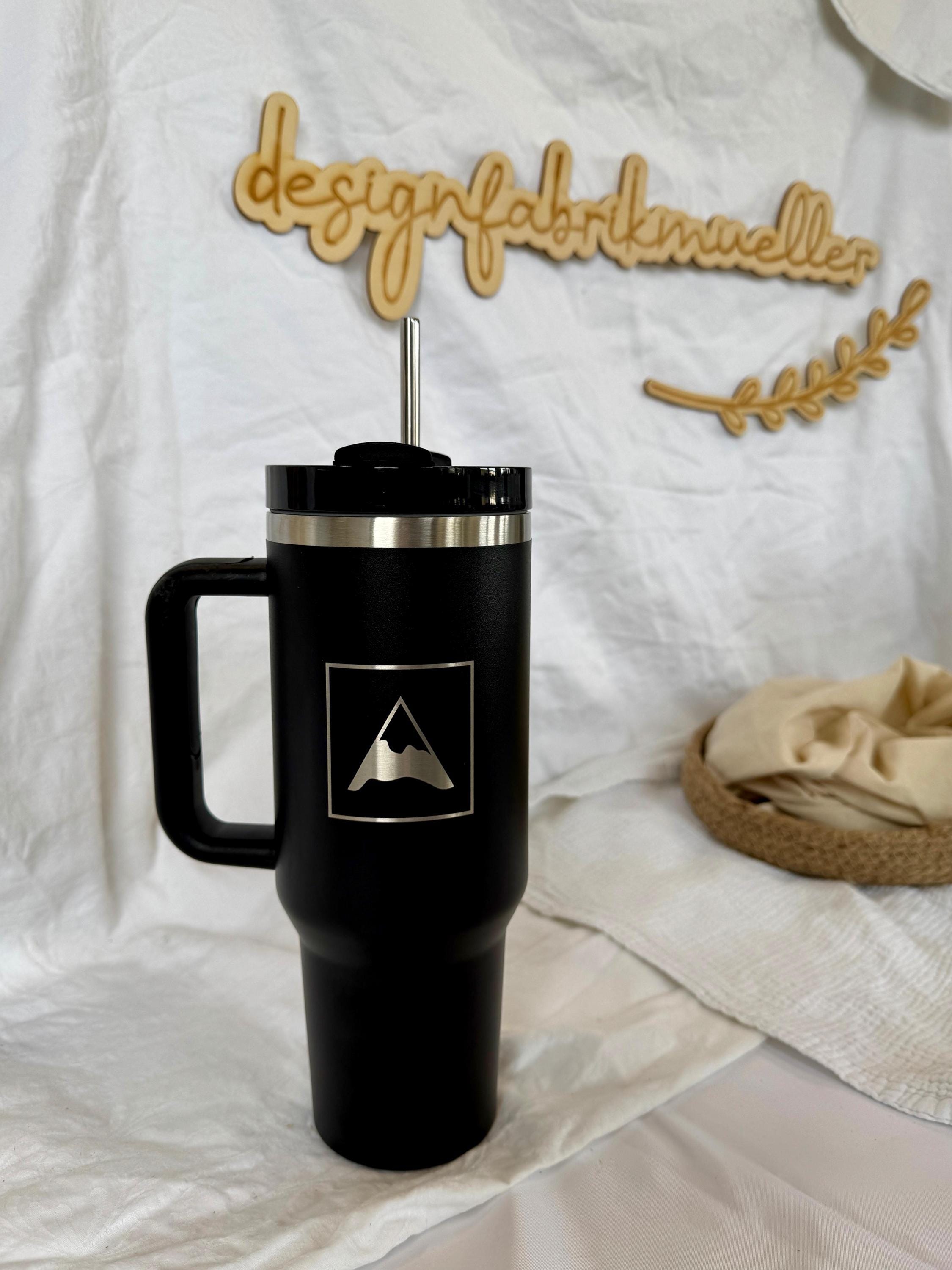 Edelstahl Trinkbecher mit Strohhalm | Thermo Tumbler Cup | 1,1L 40oz | personalisiert | lasergravur