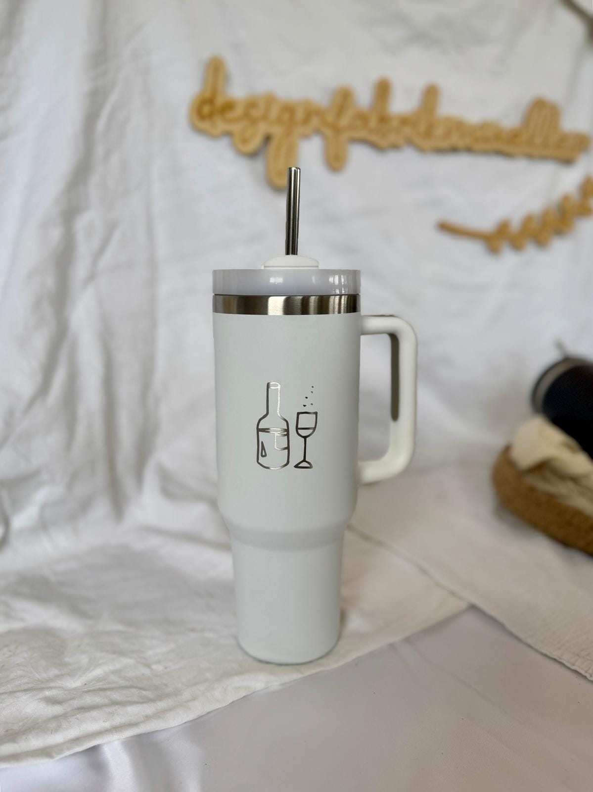 Edelstahl Trinkbecher mit Strohhalm | Thermo Tumbler Cup | 1,1L 40oz | personalisiert | lasergravur