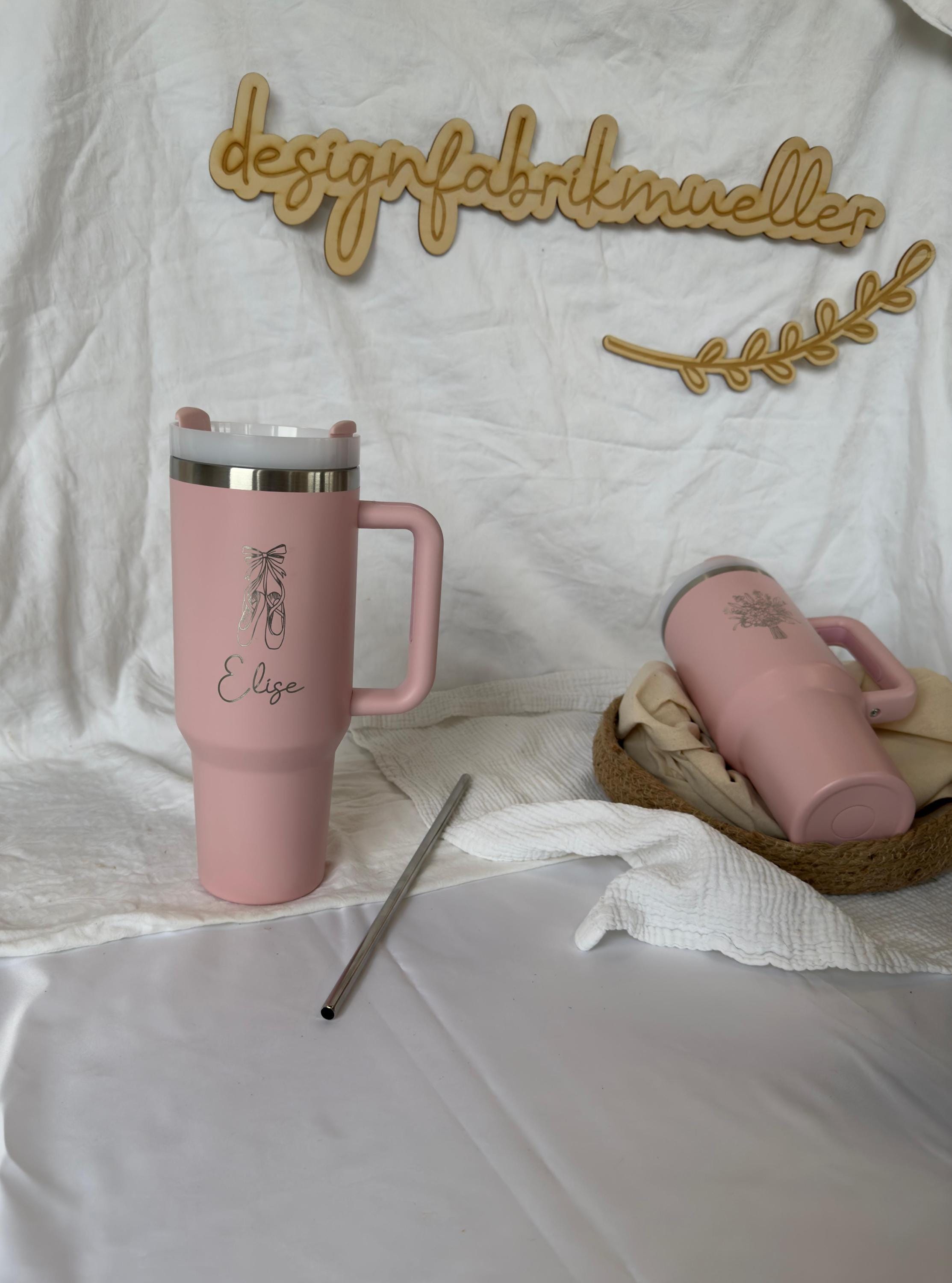 Edelstahl Trinkbecher mit Strohhalm | Thermo Tumbler Cup | 1,1L 40oz | personalisiert | lasergravur