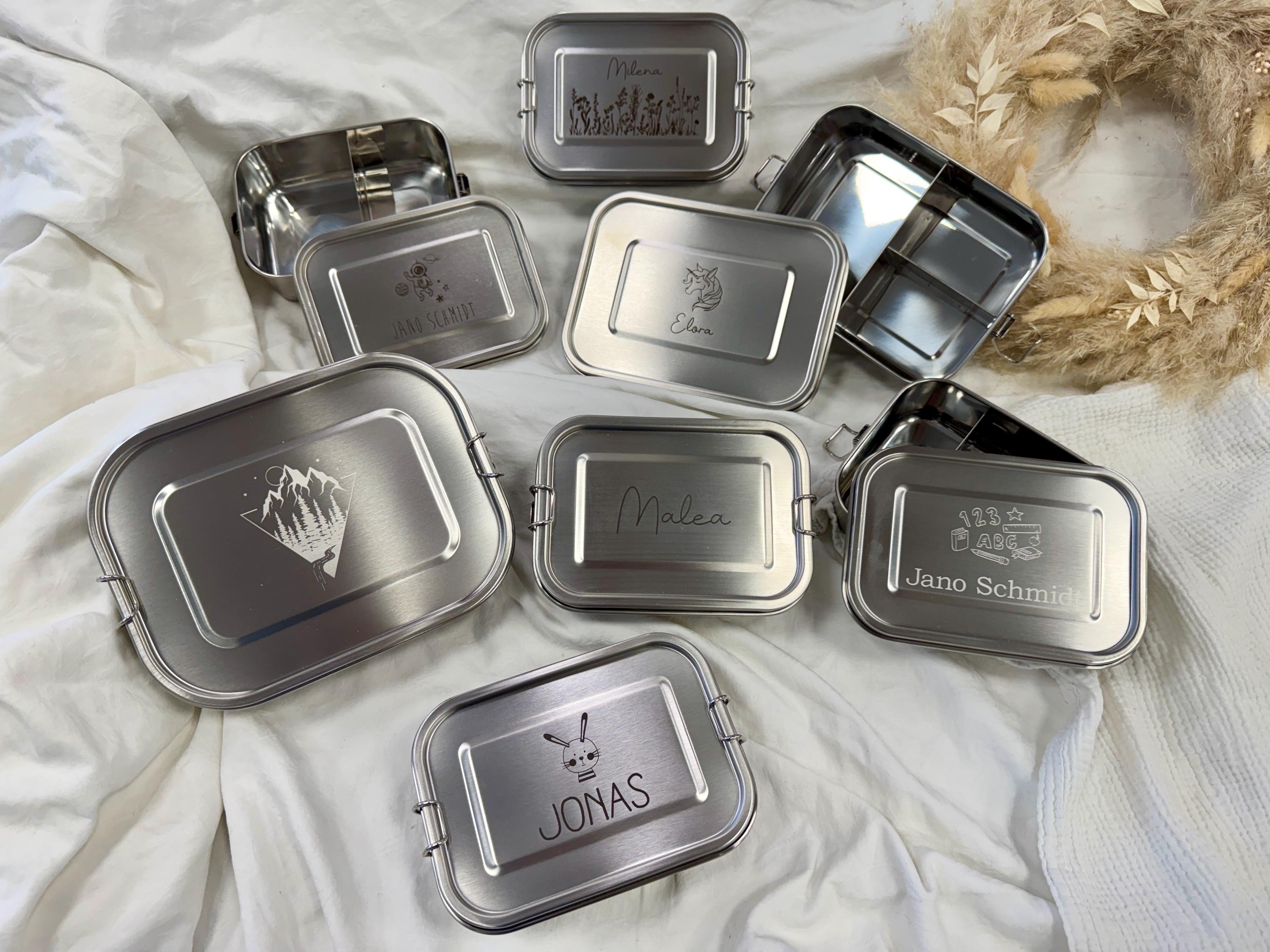 Brotdose mit Trennfach / Unterteilung / 2 - 3 Fächer Lunchbox Vesperdose Edelstahl personalisiert / Name