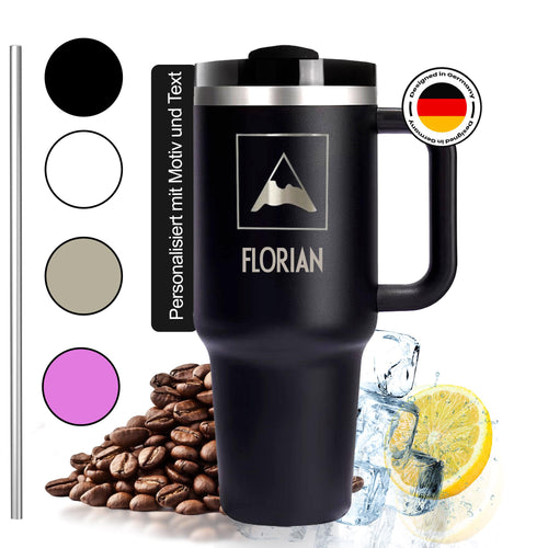 Edelstahl Trinkbecher mit Strohhalm | Thermo Tumbler Cup | 1,1L 40oz | personalisiert | lasergravur